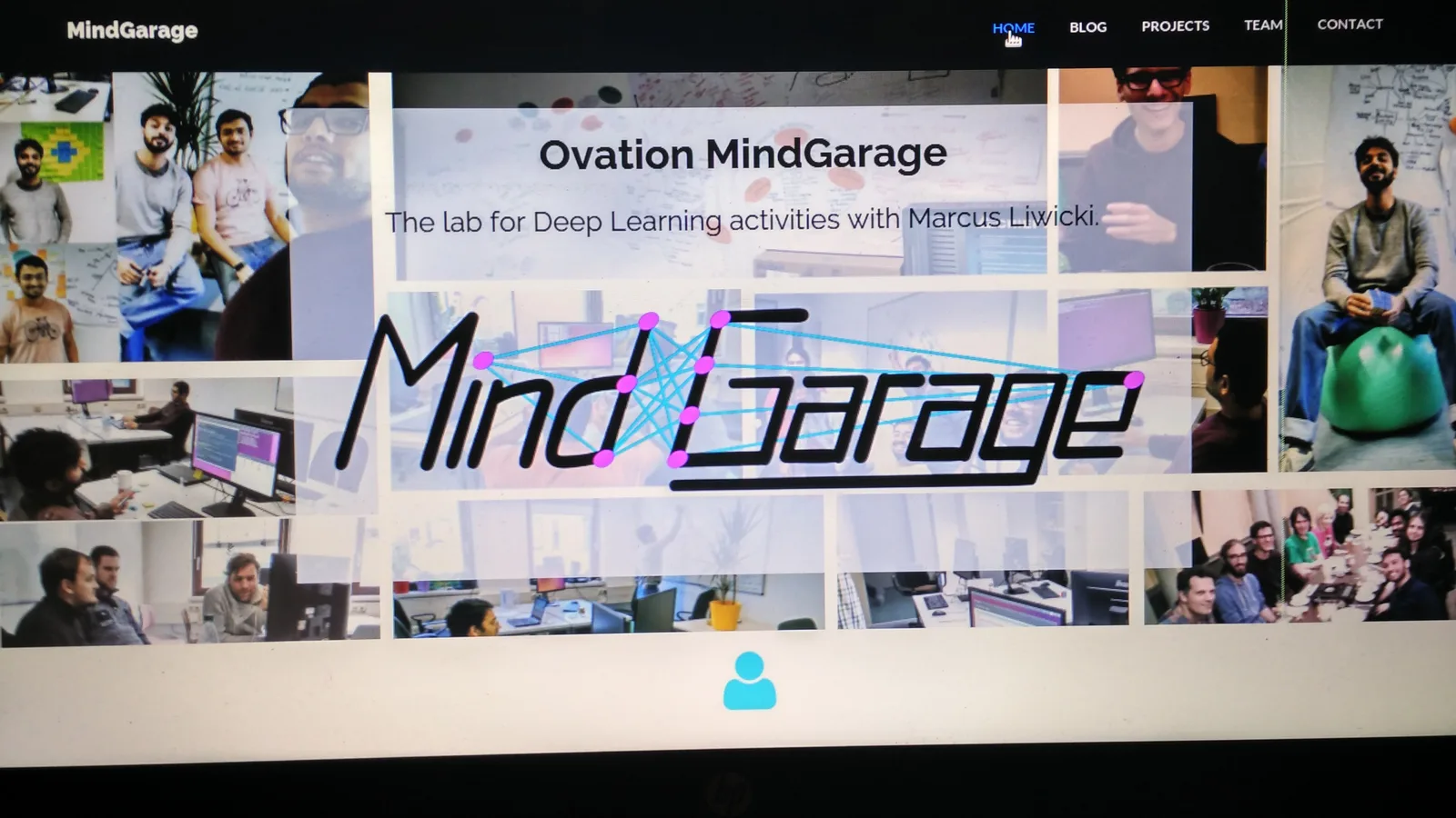 The MindGarage lab website in 2016, a photo wall of the team with the line: the lab for Deep Learning activities with Marcus Liwicki